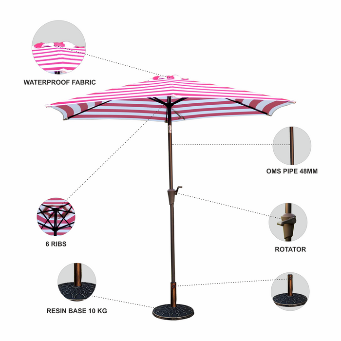 Center Pole Striped Umbrella | Suitable For Outdoor Uses at Garden, Beach, Terrace, Cafe and Other Areas | Portable Durable and UV Protected