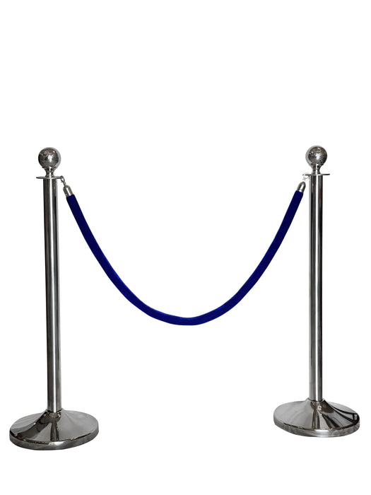 Stainless Steel Silver Bollard Poles with Blue Velvet Rope