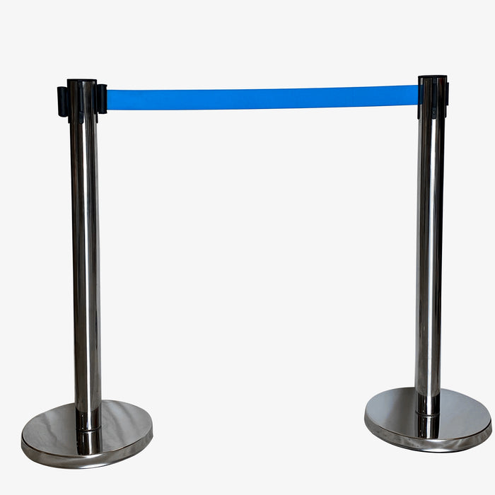 Stainless Steel Queue Manager with Blue Belt | Set Of 2 Poles