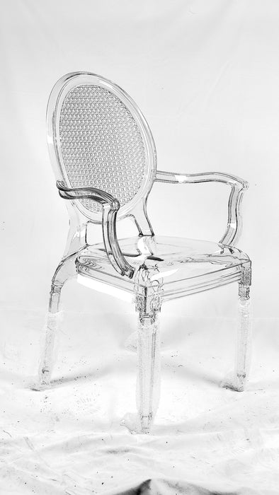 Rounded Back Acrylic Chair With Arms and Cushion