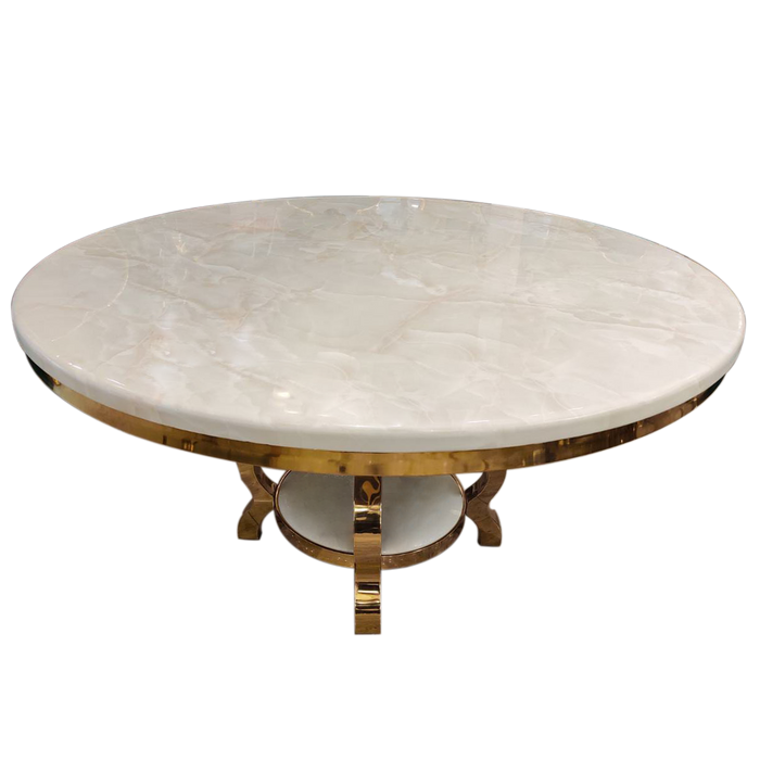 White With Gold Rounded Dining Table For Wedding Decor