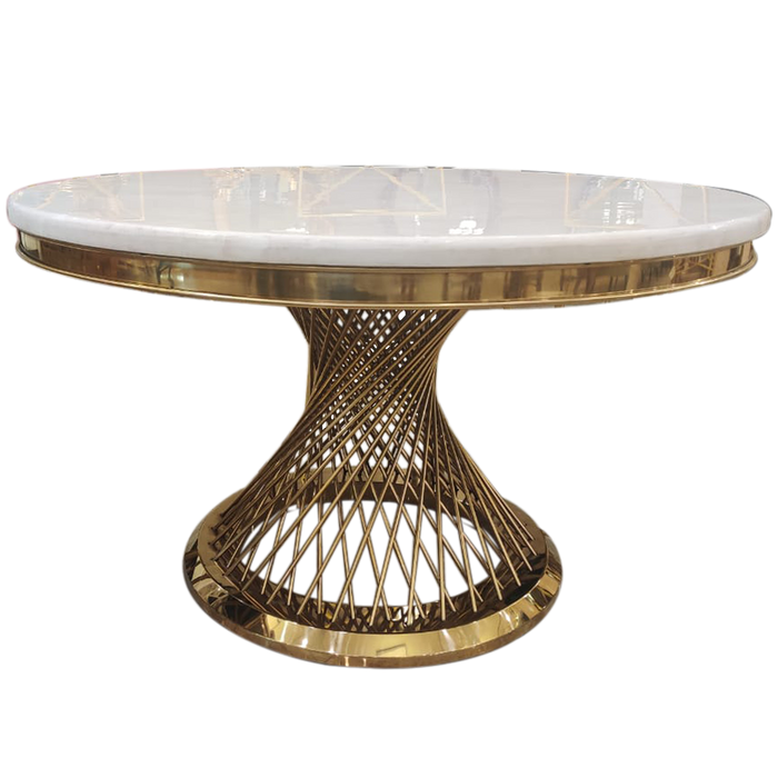 White With Gold Rounded Dining Table For Decor