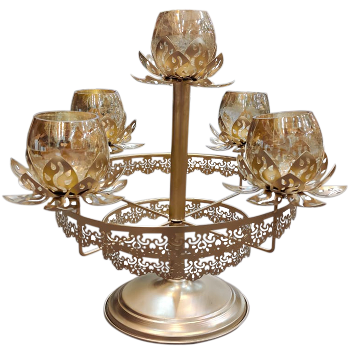 Gold Lotus Glass Stand For Decor