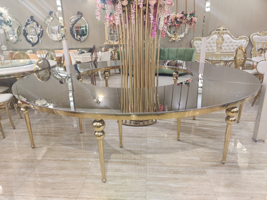 Gold Rounded Glass Dining Table For Decor