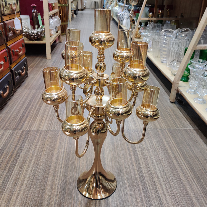 Candle Glass Holder For Various Decor Aspect (Centerpieces, Wedding, Home, Event and Others), Unique Design, Gold