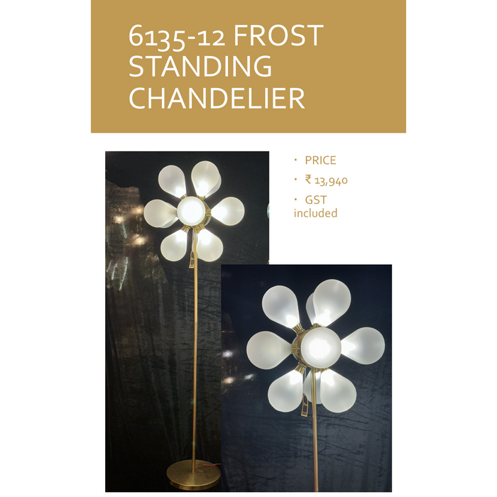 White With Gold Frost Standing Chandelier For Floor Decoration at Home, Wedding, Hospitality and Event