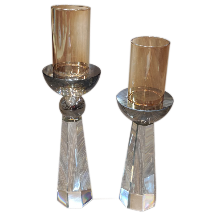 White With Gold Glass Candle Holder For Decor | Set Of 2 Pcs