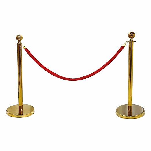 7 Star Decor Premium Golden Queue Manager Stanchion Posts with Red Velvet Rope | Luxury Crowd Control Barrier for Events, Hotels, Weddings & Parties (Set of 2 Poles)