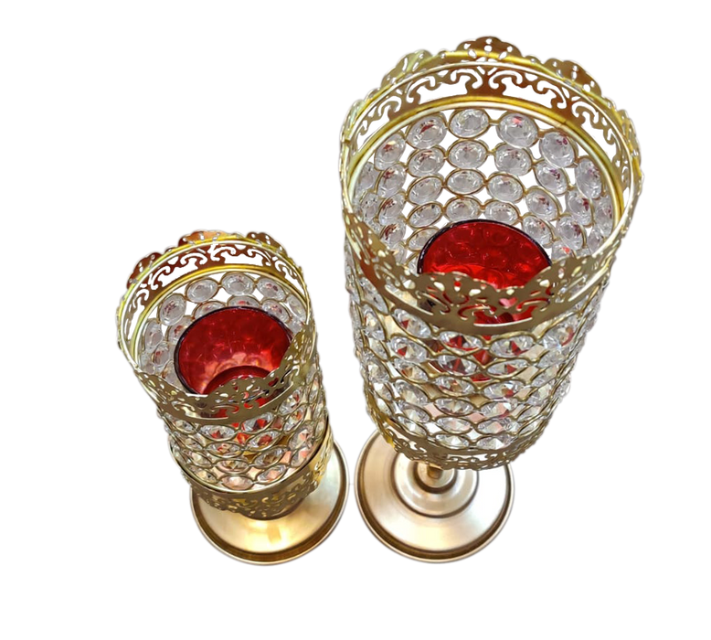 Gold Metal Glass Stand For Decor | Set Of 2 Pcs
