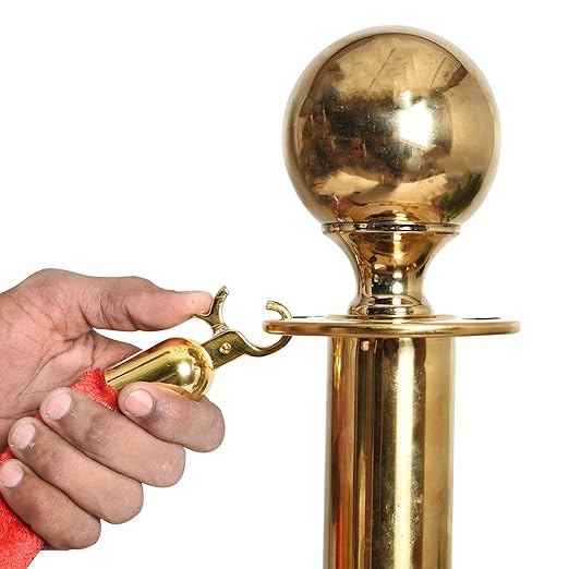 7 Star Decor Premium Golden Queue Manager Stanchion Posts with Red Velvet Rope | Luxury Crowd Control Barrier for Events, Hotels, Weddings & Parties (Set of 2 Poles)