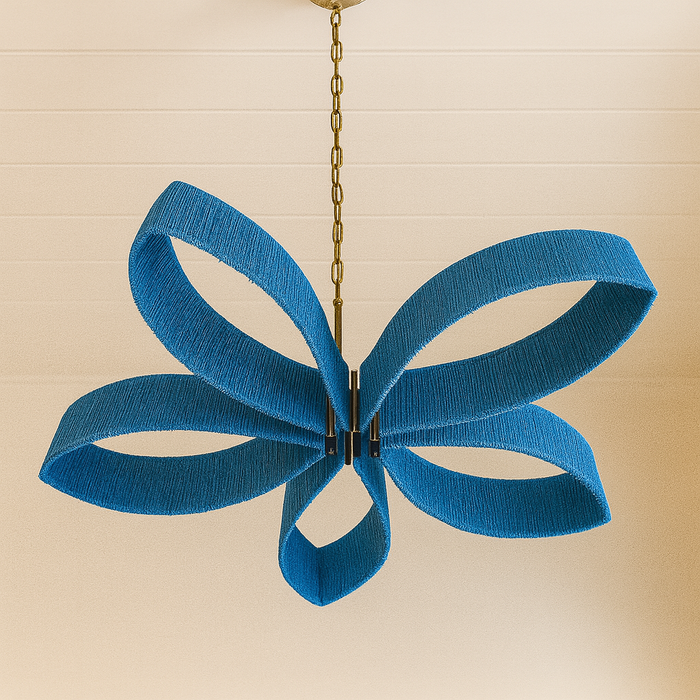7 star DECOR Modern Ribbon Pendant Light | Contemporary Blue Loop Hanging Chandelier for Living Room, Dining Area & Office Decor | Artistic Statement Ceiling Lamp