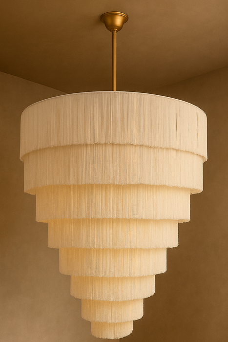 7 star DECOR Luxury Tiered Tassel Chandelier Light for Living Room | Premium Fabric Fringe Pendant Ceiling Lamp | Modern Decorative Hanging Light for Home & Hotels (Warm White)