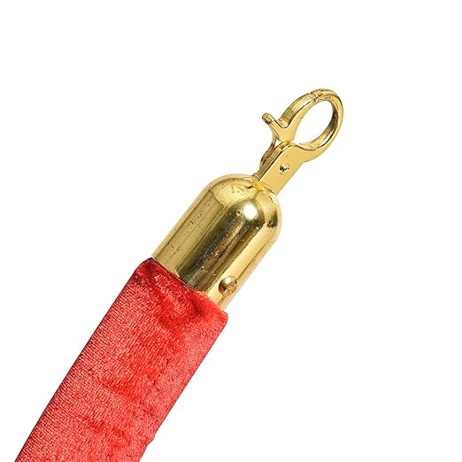 7 Star Decor Premium Golden Queue Manager Stanchion Posts with Red Velvet Rope | Luxury Crowd Control Barrier for Events, Hotels, Weddings & Parties (Set of 2 Poles)