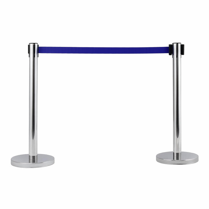 7 star DECOR Silver Stainless Steel SS Queue Manager with Retractable Belt for Banks | Hotel | Reception and other commercial purpose (Set of 2 Poles) (BLACK BELT)