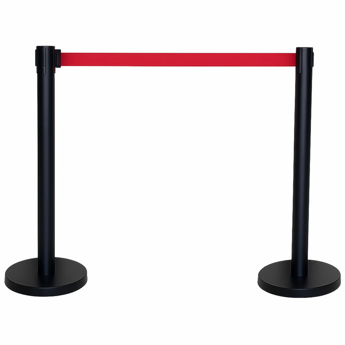 7 star DECOR Commercial Black Queue Manager Barrier with Red Retratable 5ft Belt (Set of 2 Poles) (RED BELT)