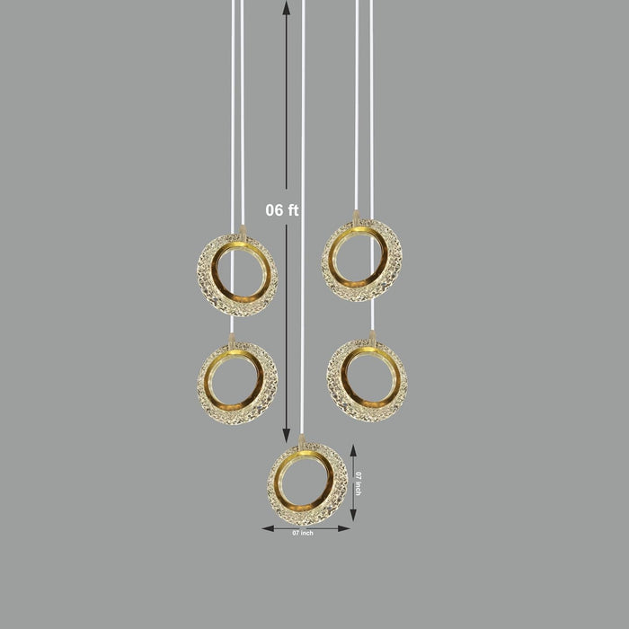 7 star DECOR Modern Crystal Ring Pendant Chandelier | 10-Light Golden Circle Hanging Lamp | Luxury LED Ceiling Light Fixture for Living Room, Dining Room, Wedding & Event Decor