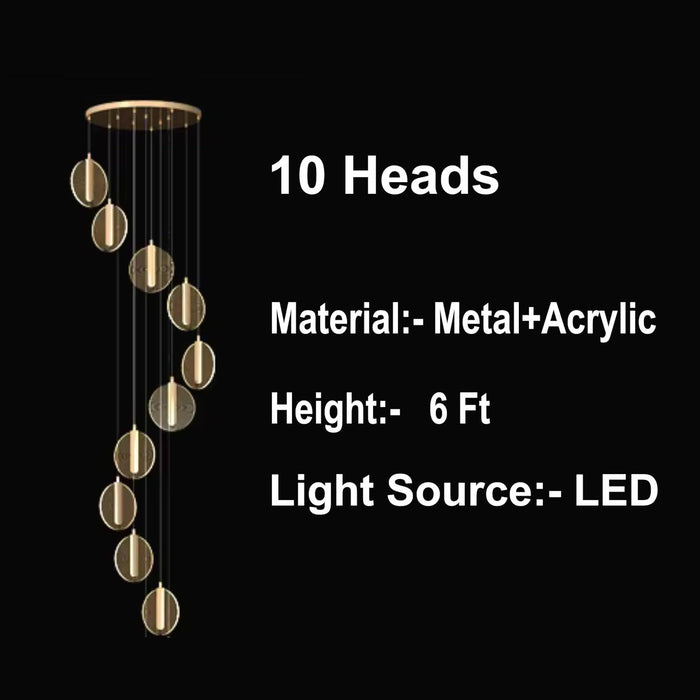 7 star DECOR Modern Circular Pendant Light Chandelier, Acrylic Disc Design, Gold Metal Accents, Multiple Hanging Lights