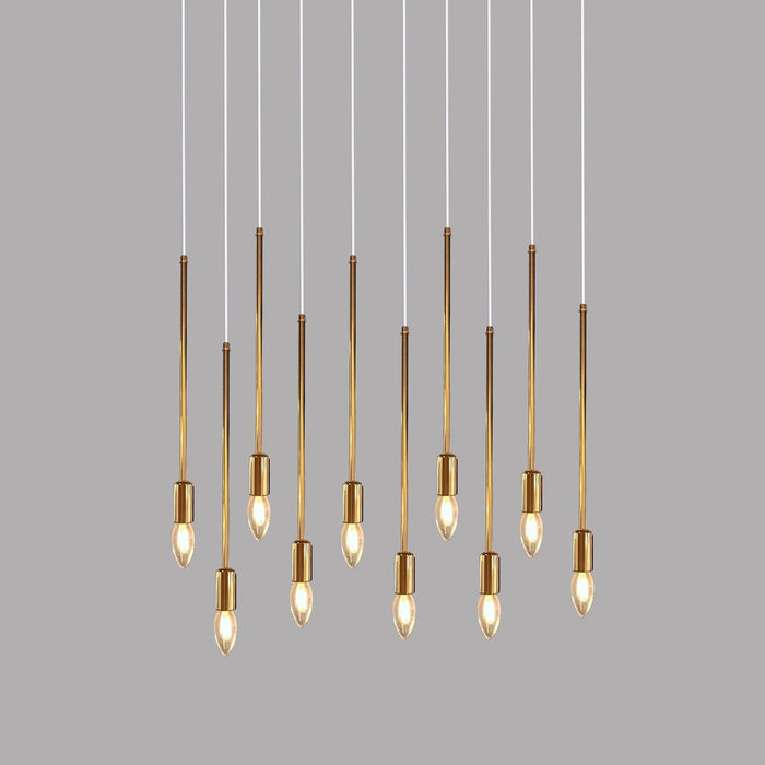 7 star DECOR Modern LED Rod Chandelier | 10-Light Gold Pendant Hanging Ceiling Lamp | Luxury Minimalist Lighting Fixture for Living Room, Dining Room, Wedding & Event Decoration