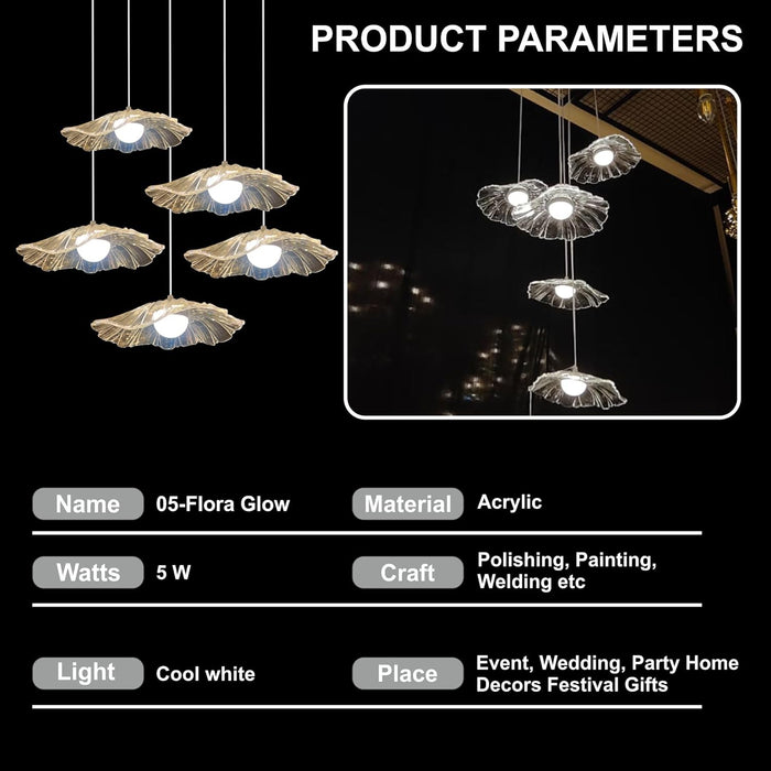 7 star DECOR Modern Gold Leaf Glass Pendant Light Cluster – Elegant Hanging Chandelier for Home, Wedding & Event Décor | Artistic Ceiling Lighting for Living Room, Dining, Party & Reception Decoration