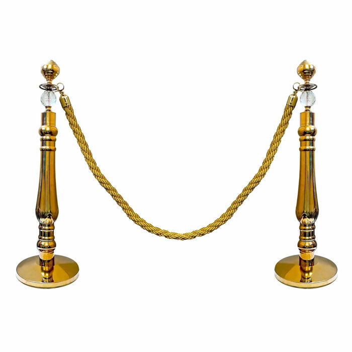 7 star DECOR Golden Ornate Crystal-Adorned Elegant Queue Manager Rope Barrier (Set of 2 Poles & 1 Rope) (GOLD ROPE)