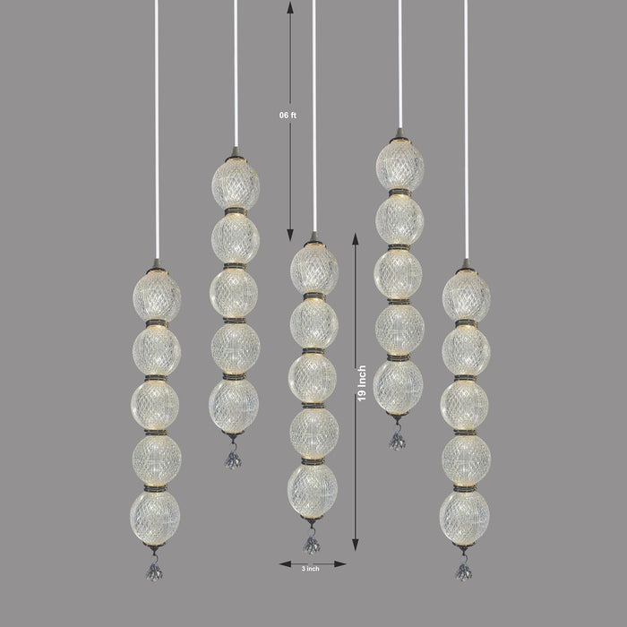 7 star DECOR Modern Glass Ball Pendant Light Chandelier, 5-Light Cascading Cluster, Crystal Hanging Lights for Living Room