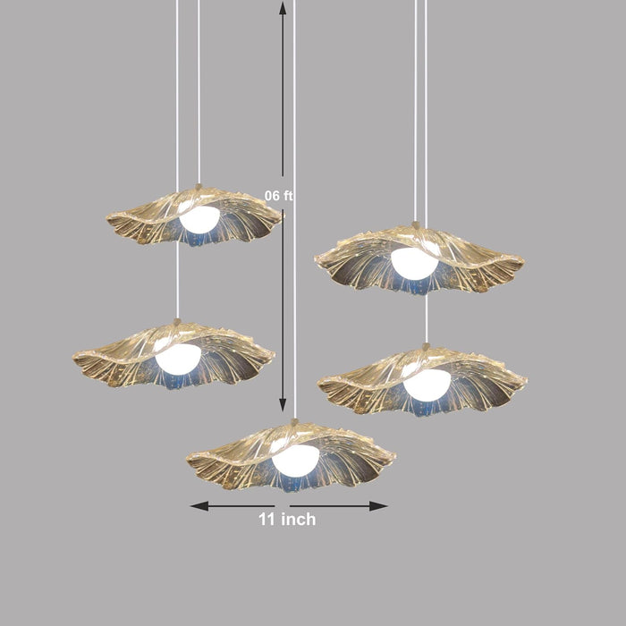 7 star DECOR Modern Gold Leaf Glass Pendant Light Cluster – Elegant Hanging Chandelier for Home, Wedding & Event Décor | Artistic Ceiling Lighting for Living Room, Dining, Party & Reception Decoration