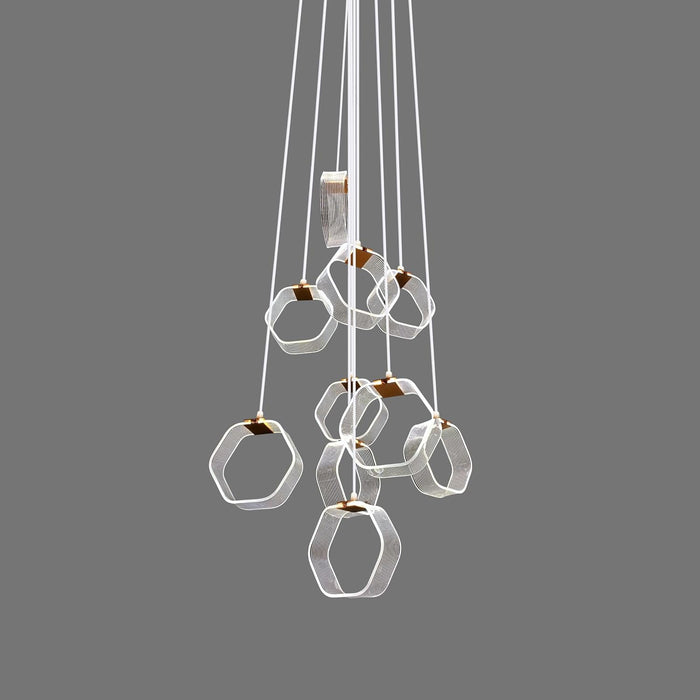 7 star DECOR Modern Geometric Pendant Light Cluster | 10-Head White Wire Frame Chandelier | Multi-Light Hanging Lamp for Living Room, Dining, Wedding & Event Decor