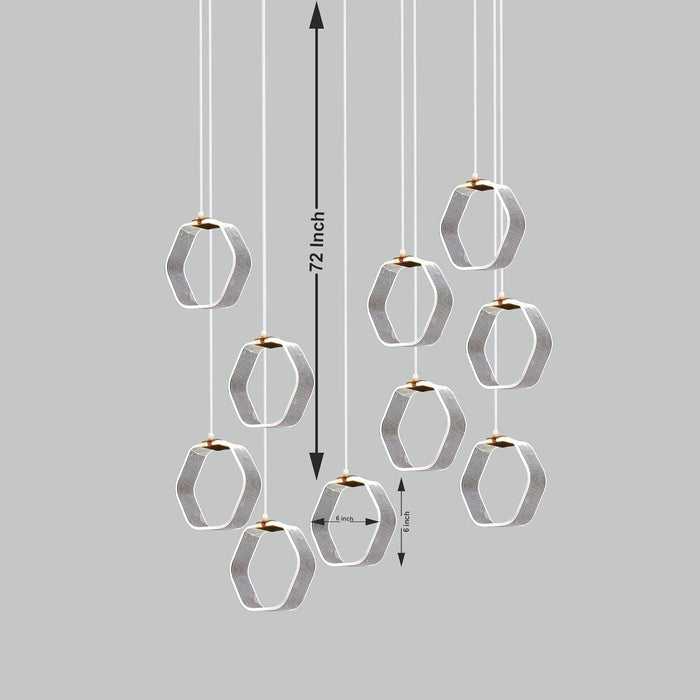 7 star DECOR Modern Geometric Pendant Light Cluster | 10-Head White Wire Frame Chandelier | Multi-Light Hanging Lamp for Living Room, Dining, Wedding & Event Decor