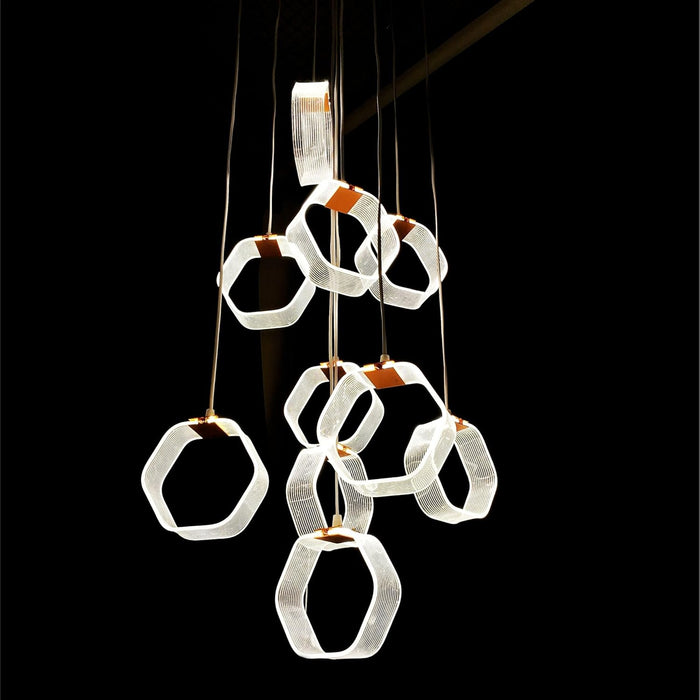 7 star DECOR Modern Geometric Pendant Light Cluster | 10-Head White Wire Frame Chandelier | Multi-Light Hanging Lamp for Living Room, Dining, Wedding & Event Decor