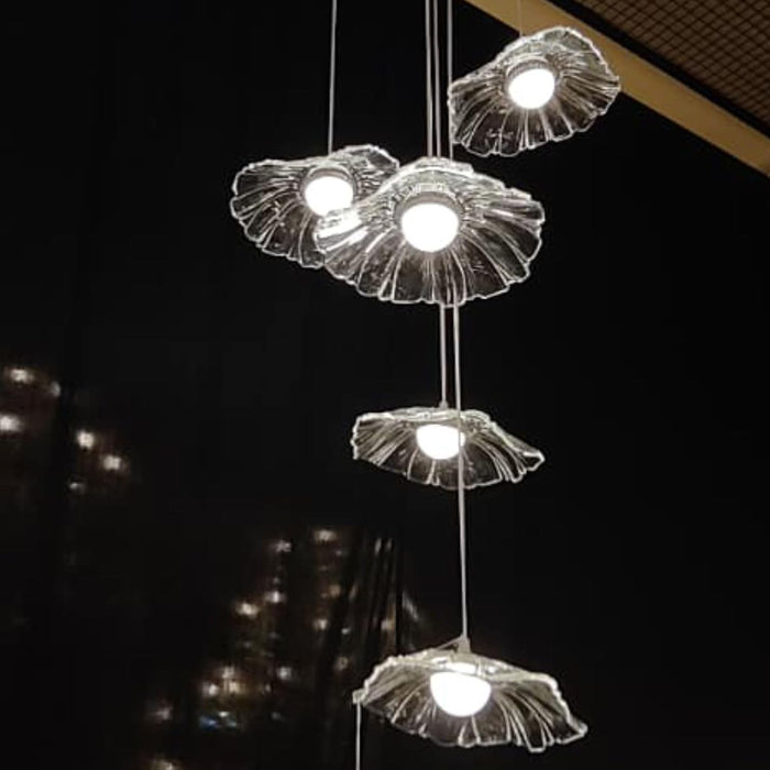 7 star DECOR Modern Gold Leaf Glass Pendant Light Cluster – Elegant Hanging Chandelier for Home, Wedding & Event Décor | Artistic Ceiling Lighting for Living Room, Dining, Party & Reception Decoration