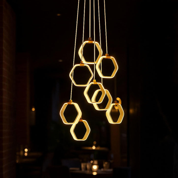 7 star DECOR Modern Geometric Pendant Light Cluster | 10-Head White Wire Frame Chandelier | Multi-Light Hanging Lamp for Living Room, Dining, Wedding & Event Decor