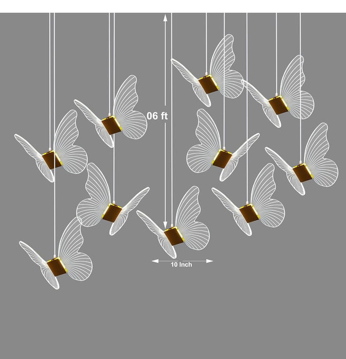 7 star DECOR Butterfly LED Pendant Lights, Set of 10, Modern Chandelier with White Wings and Gold Accents