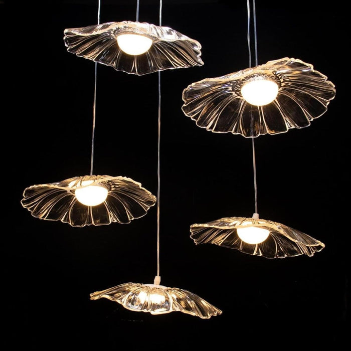 7 star DECOR Modern Gold Leaf Glass Pendant Light Cluster – Elegant Hanging Chandelier for Home, Wedding & Event Décor | Artistic Ceiling Lighting for Living Room, Dining, Party & Reception Decoration