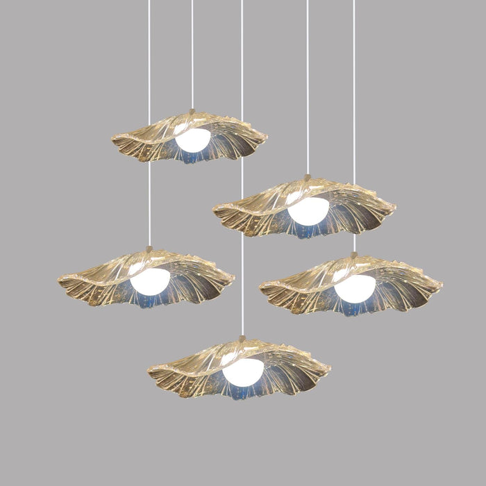 7 star DECOR Modern Gold Leaf Glass Pendant Light Cluster – Elegant Hanging Chandelier for Home, Wedding & Event Décor | Artistic Ceiling Lighting for Living Room, Dining, Party & Reception Decoration