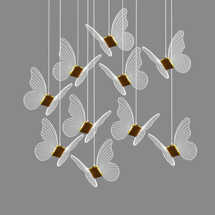 7 star DECOR Butterfly LED Pendant Lights, Set of 10, Modern Chandelier with White Wings and Gold Accents
