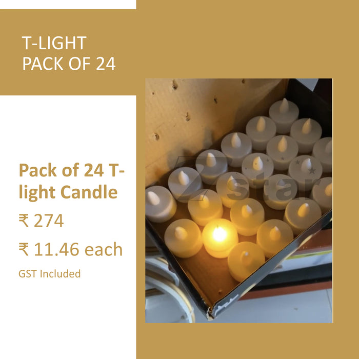 Battery Operated Pack Of 24 T-Light Candle For Decor Purposes
