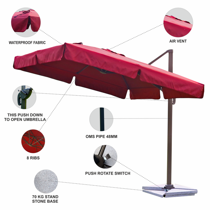 7 star DECOR Side Pole and Center Pole Waterproof Outdoor Umbrellas, Square Shape