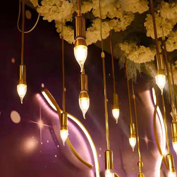 7 star DECOR Modern LED Rod Chandelier | 10-Light Gold Pendant Hanging Ceiling Lamp | Luxury Minimalist Lighting Fixture for Living Room, Dining Room, Wedding & Event Decoration