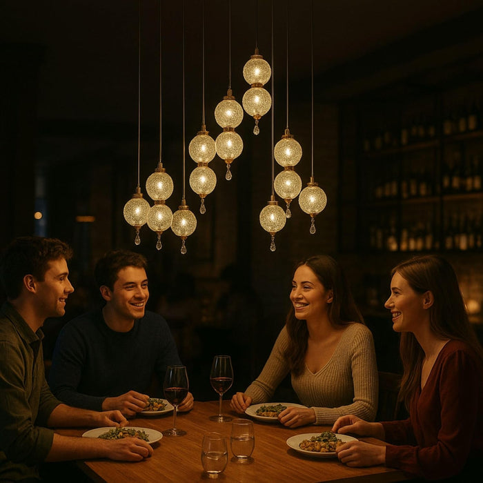 7 star DECOR Modern Glass Ball Pendant Light Chandelier, 5-Light Cascading Cluster, Crystal Hanging Lights for Living Room