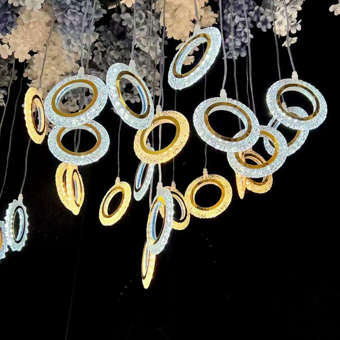 7 star DECOR Modern Crystal Ring Pendant Chandelier | 10-Light Golden Circle Hanging Lamp | Luxury LED Ceiling Light Fixture for Living Room, Dining Room, Wedding & Event Decor