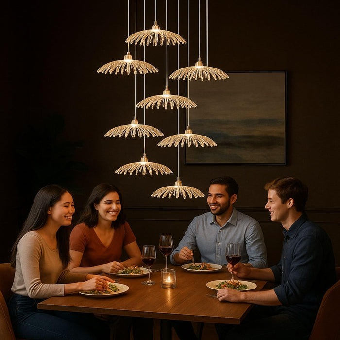 7 star DECOR Modern Crystal Chandelier Pendant Light Fixture | 10-Light Cascading Hanging Lamp with Gold Finish | Elegant Ceiling Light for Living Room, Bedroom, Wedding & Event Decor