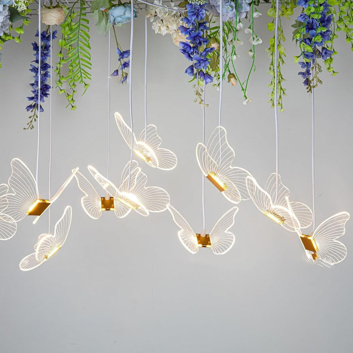 7 star DECOR Butterfly LED Pendant Lights, Set of 10, Modern Chandelier with White Wings and Gold Accents