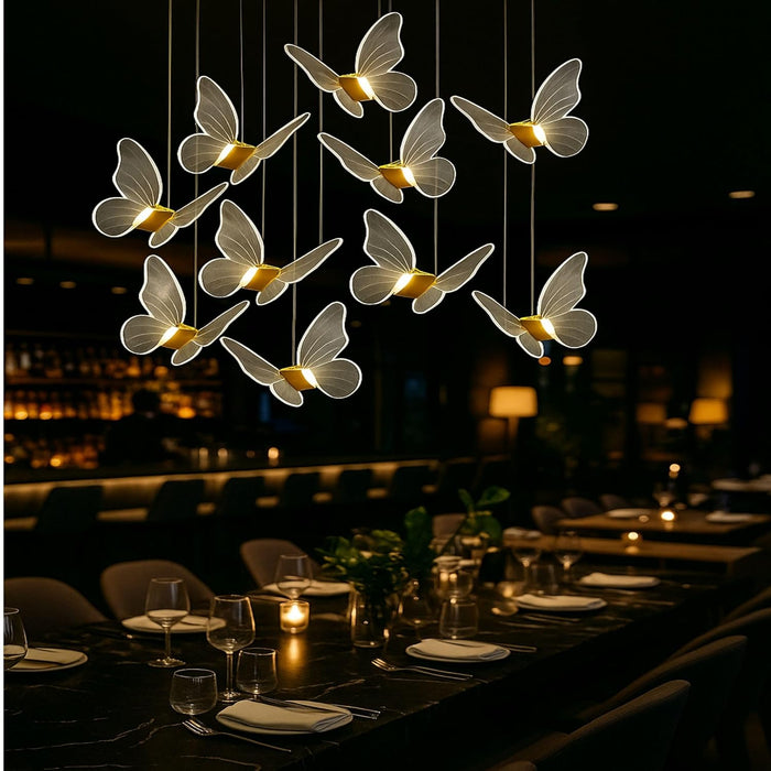 7 star DECOR Butterfly LED Pendant Lights, Set of 10, Modern Chandelier with White Wings and Gold Accents