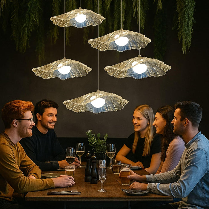 7 star DECOR Modern Gold Leaf Glass Pendant Light Cluster – Elegant Hanging Chandelier for Home, Wedding & Event Décor | Artistic Ceiling Lighting for Living Room, Dining, Party & Reception Decoration
