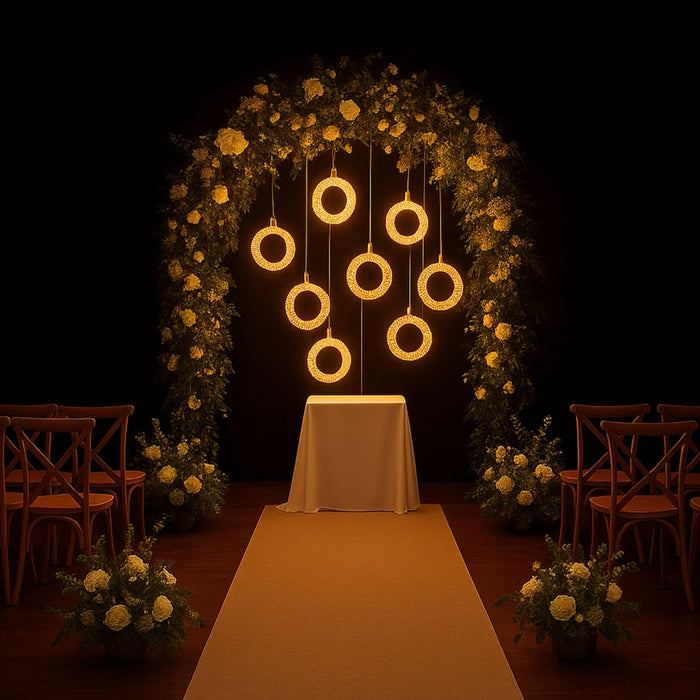 7 star DECOR Modern Crystal Ring Pendant Chandelier | 10-Light Golden Circle Hanging Lamp | Luxury LED Ceiling Light Fixture for Living Room, Dining Room, Wedding & Event Decor