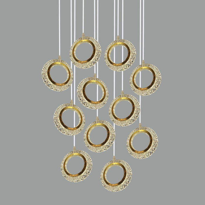 7 star DECOR Modern Crystal Ring Pendant Chandelier | 10-Light Golden Circle Hanging Lamp | Luxury LED Ceiling Light Fixture for Living Room, Dining Room, Wedding & Event Decor