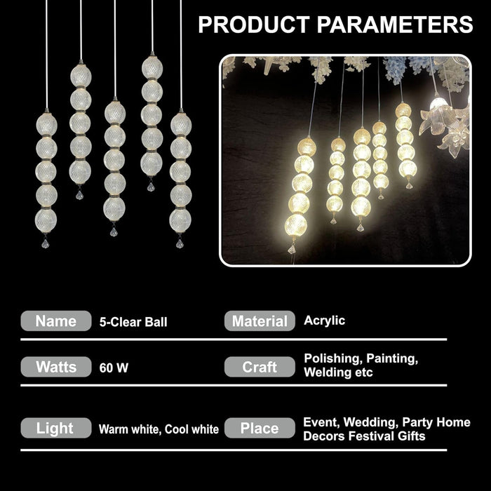 7 star DECOR Modern Glass Ball Pendant Light Chandelier, 5-Light Cascading Cluster, Crystal Hanging Lights for Living Room