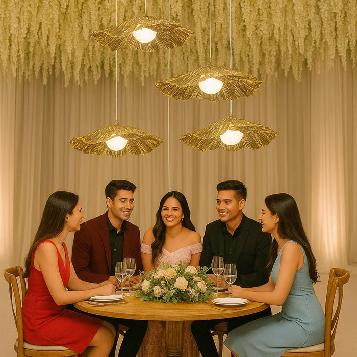 7 star DECOR Modern Gold Leaf Glass Pendant Light Cluster – Elegant Hanging Chandelier for Home, Wedding & Event Décor | Artistic Ceiling Lighting for Living Room, Dining, Party & Reception Decoration