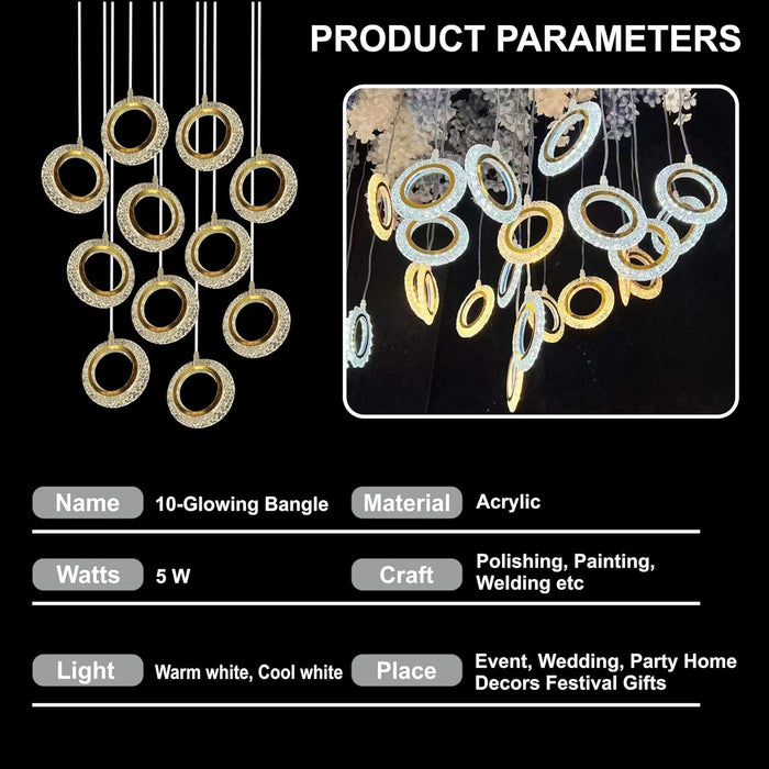 7 star DECOR Modern Crystal Ring Pendant Chandelier | 10-Light Golden Circle Hanging Lamp | Luxury LED Ceiling Light Fixture for Living Room, Dining Room, Wedding & Event Decor