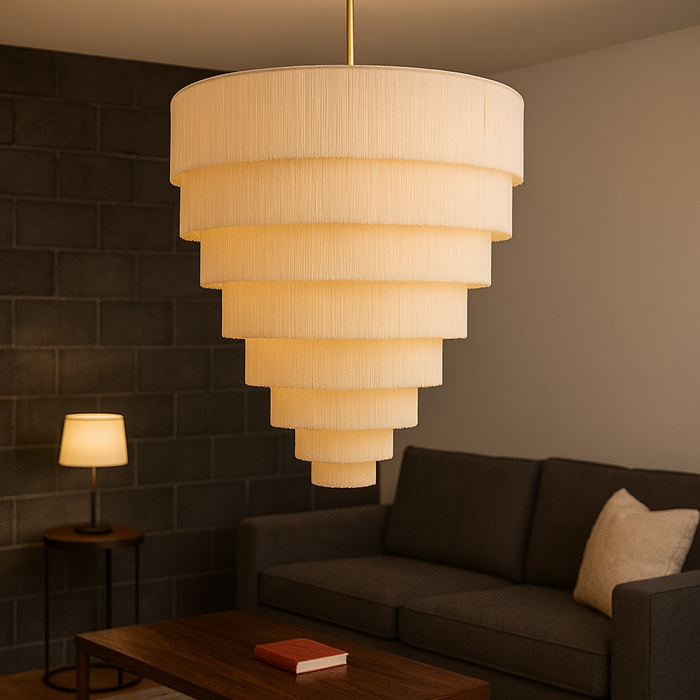 7 star DECOR Luxury Tiered Tassel Chandelier Light for Living Room | Premium Fabric Fringe Pendant Ceiling Lamp | Modern Decorative Hanging Light for Home & Hotels (Warm White)